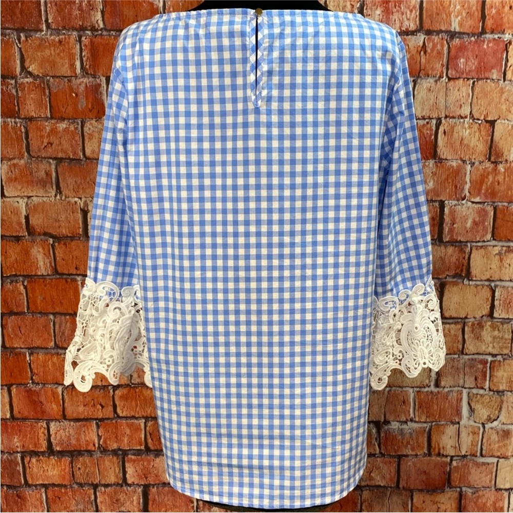 Liz Claiborne Lace Trimmed‎ Blue Gingham Top - Picture 5 of 8